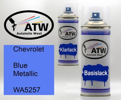 Chevrolet, Blue Metallic, WA5257: 400ml Sprühdose + 400ml Klarlack - Set, von ATW Autoteile West.